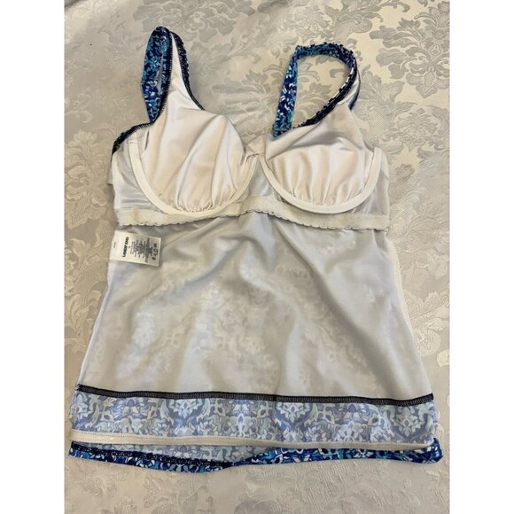 Lands End Tankini Swimsuit Top Size 10 Blue White Floral Stay Put Lined Modest - Picture 11 of 11